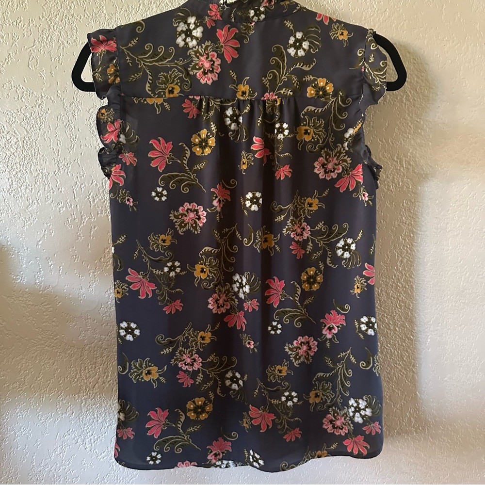 Ann Taylor LOFT Dark Floral Ruffle Blouse - Picture 4 of 4